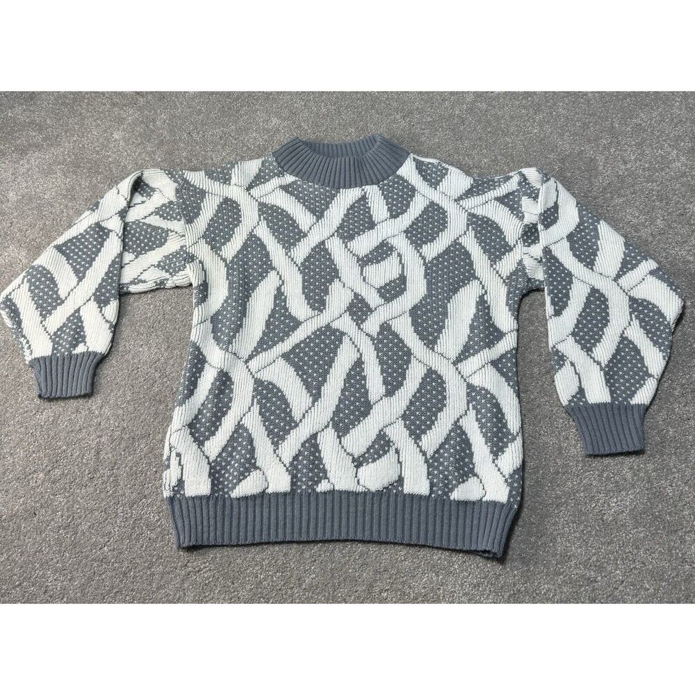 Vintage 80s Alicia Sweater Womens Plus 1X Abstract Birdseye Mock Neck Acrylic